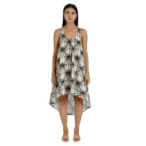 Ollari‎ New York White Floral Linen Blend Cora Midi Dress Lined Size Small $180